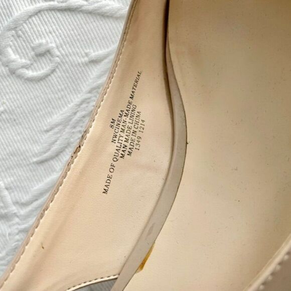 Nine West Nude Tan Patent Leather Platform Open Toe Slingback Heels Pumps 8M - Picture 6 of 6